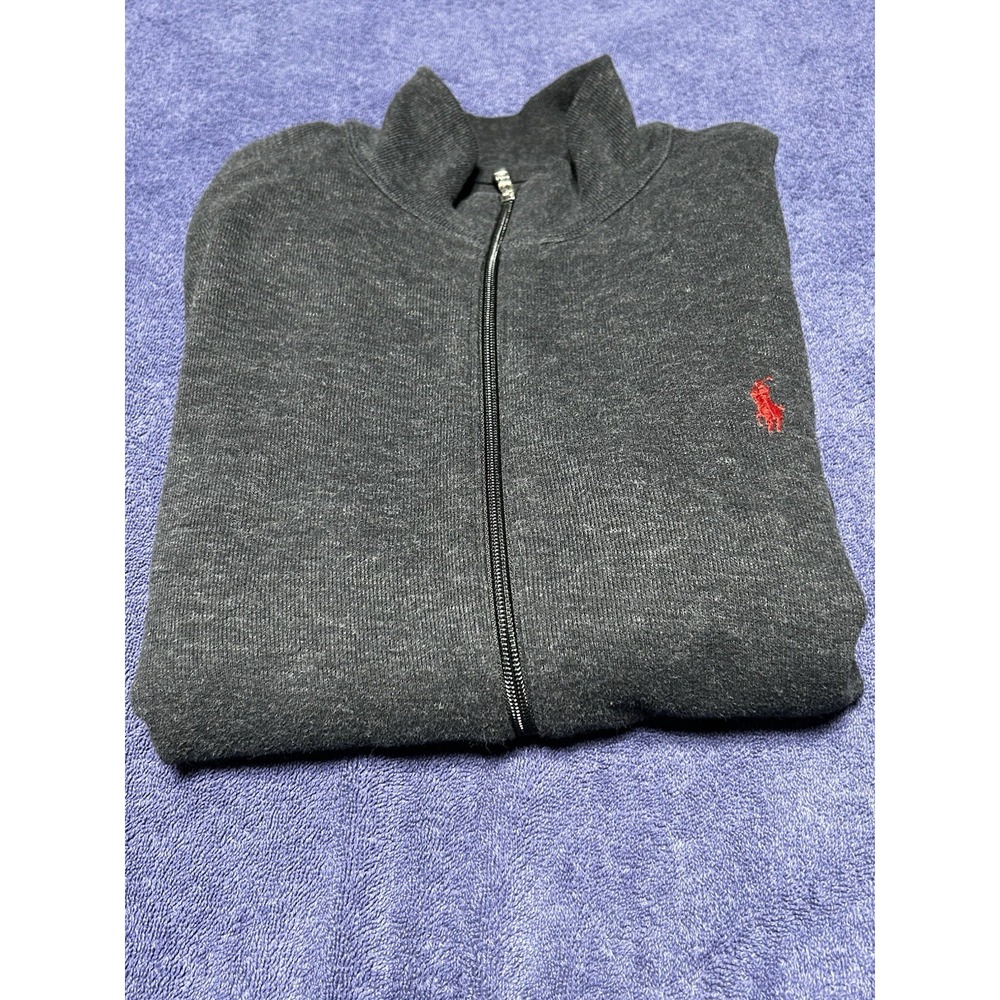 Polo Ralph Lauren Mens Sz M Gray Full Zip Sweater Solid Cotton Blend Performance
